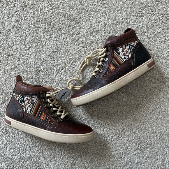 NWT Inkkas Brown Leather Camping Boots Peruvian Inlay Womens 7 Men’s 5 - Picture 3 of 9